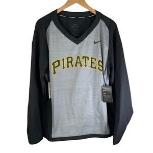 NWT NIKE Mens Pittsburgh Pirates Dri Fit VNeck Pullover Windbreaker Jacket MLB M